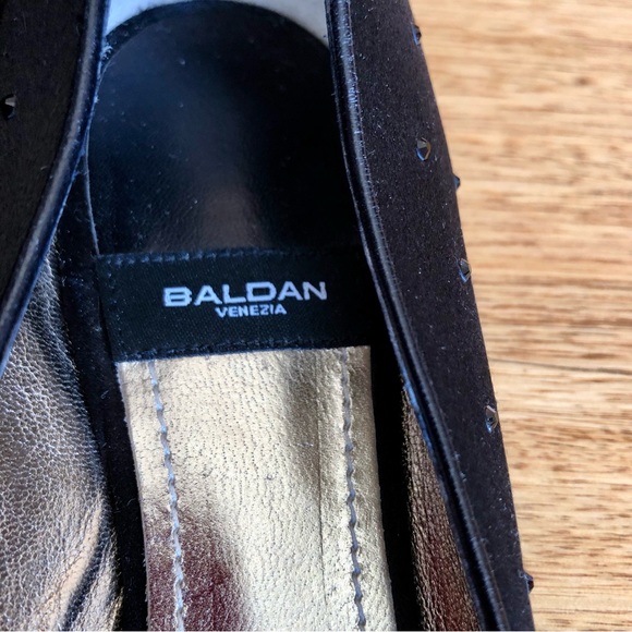 Baldan Venezia black satin and leather studded ballet flats - Picture 3 of 7